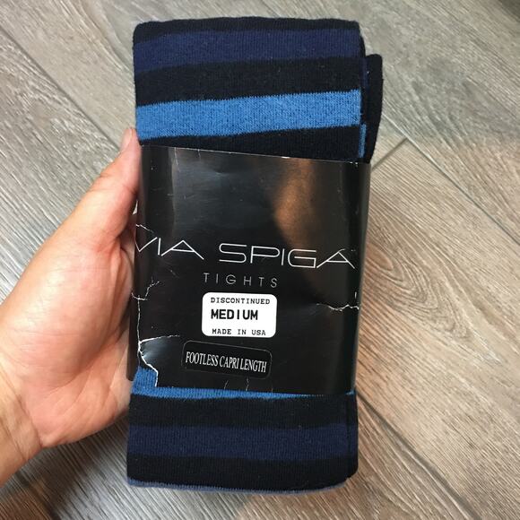 new via spiga footless capri length tights blue navy black size medium - Picture 1 of 6